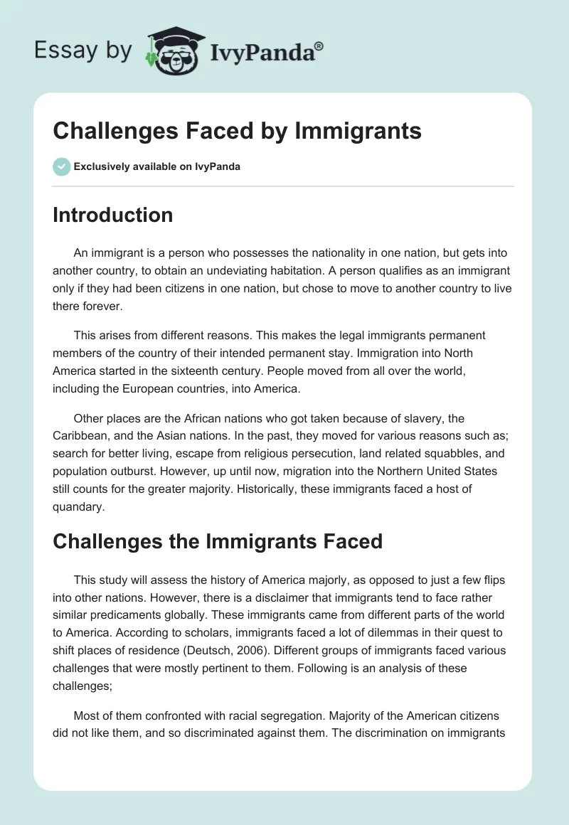 Challenges Faced by Immigrants. Page 1