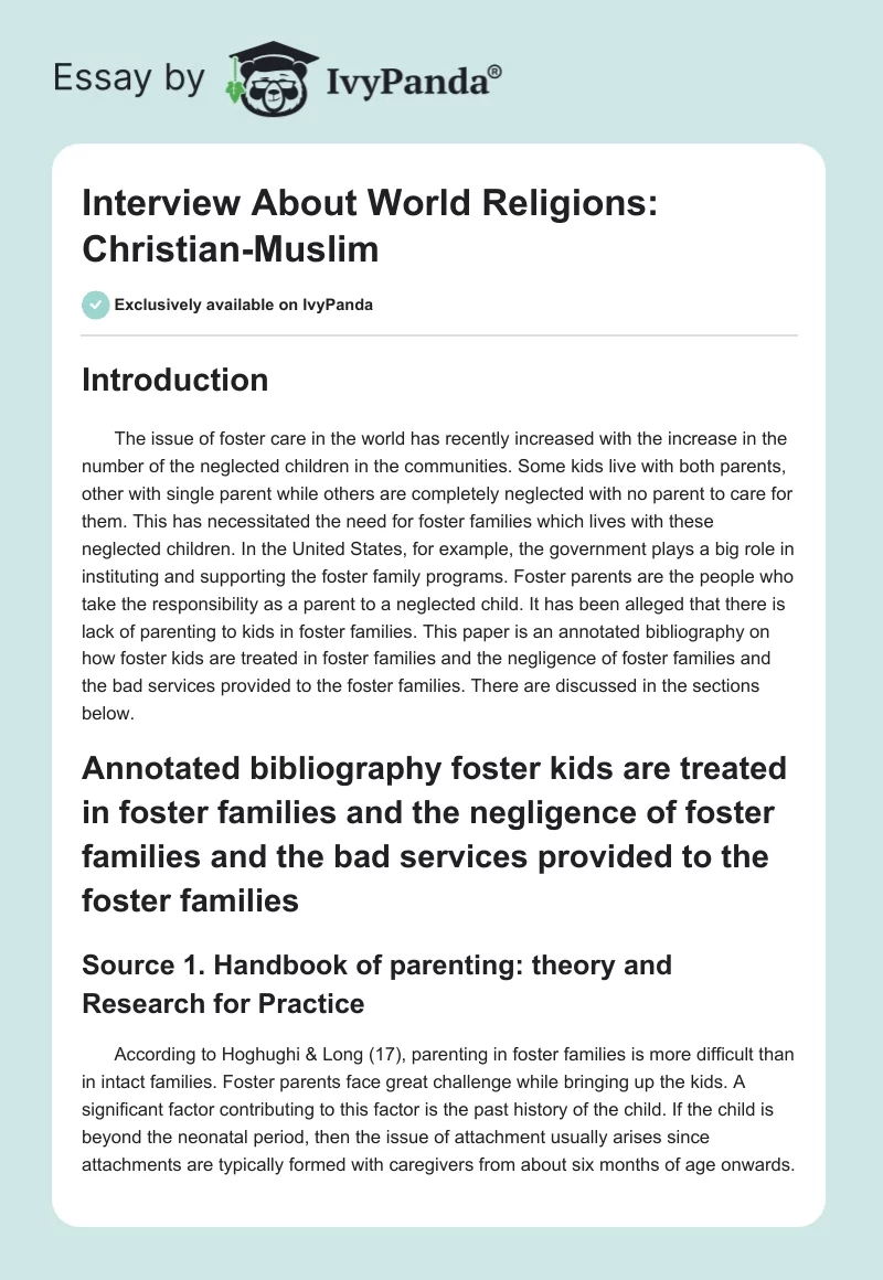 Interview About World Religions: Christian-Muslim. Page 1