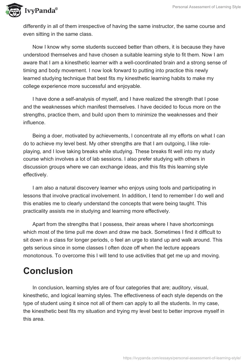 Personal Assessment of Learning Style. Page 2
