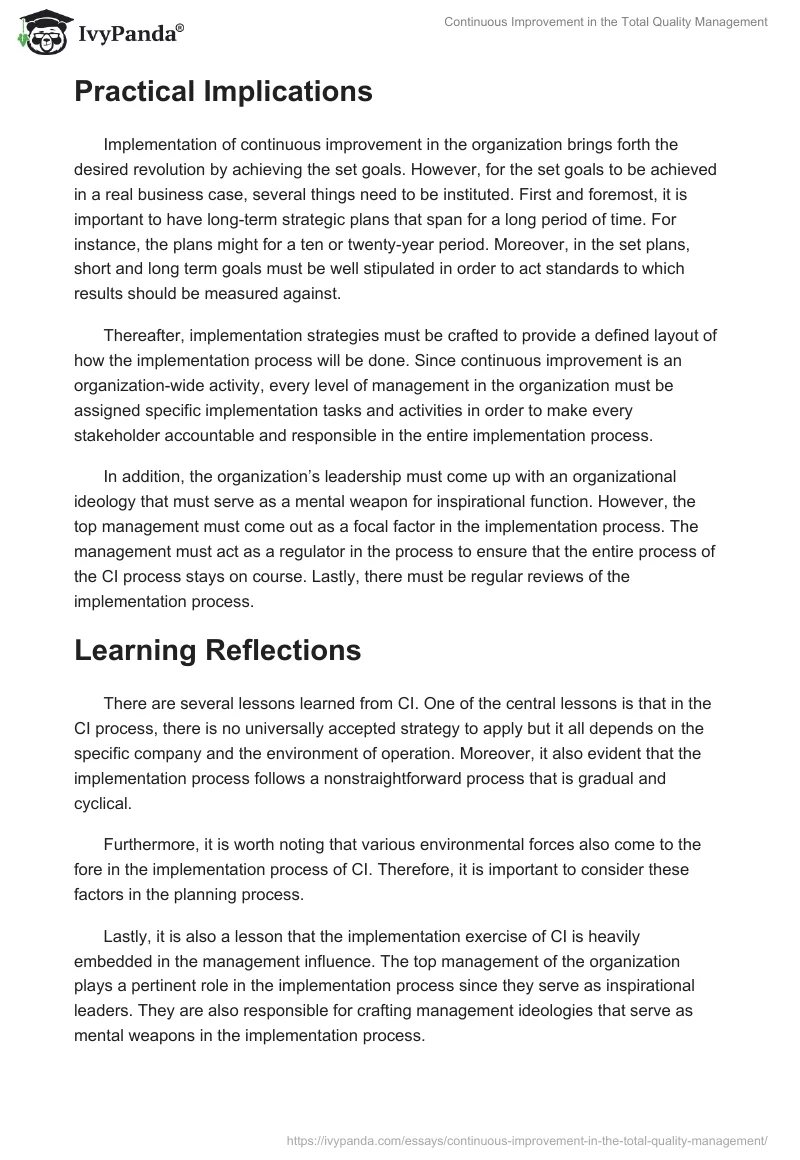 Continuous Improvement in the Total Quality Management. Page 4