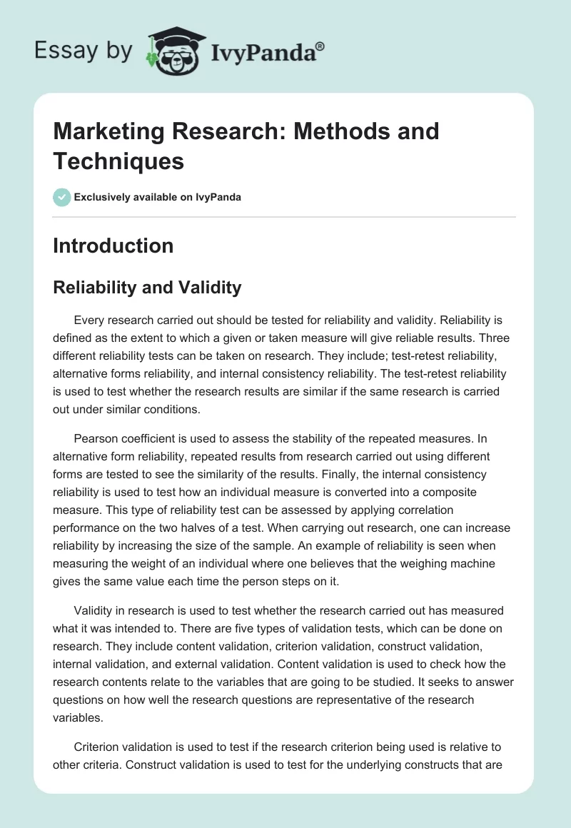 Marketing Research: Methods and Techniques. Page 1