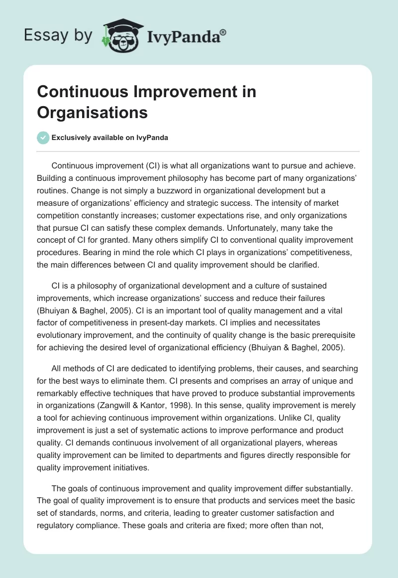 Continuous Improvement in Organisations. Page 1