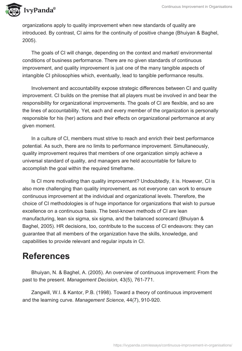 Continuous Improvement in Organisations. Page 2