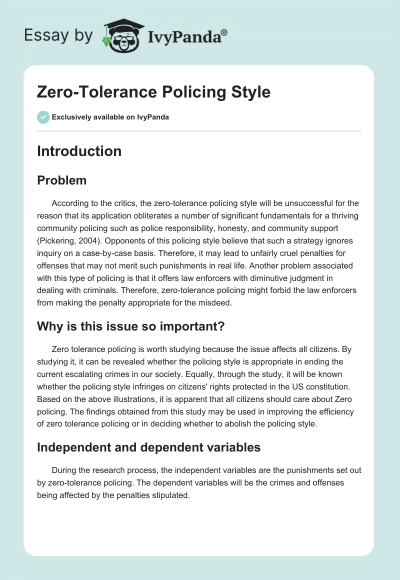 Zero-Tolerance Policing Style. Page 1