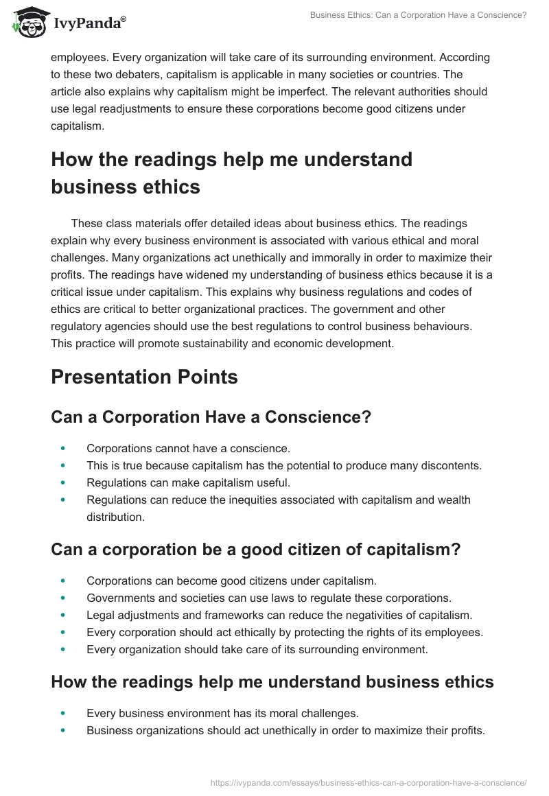 Business Ethics: Can a Corporation Have a Conscience?. Page 2
