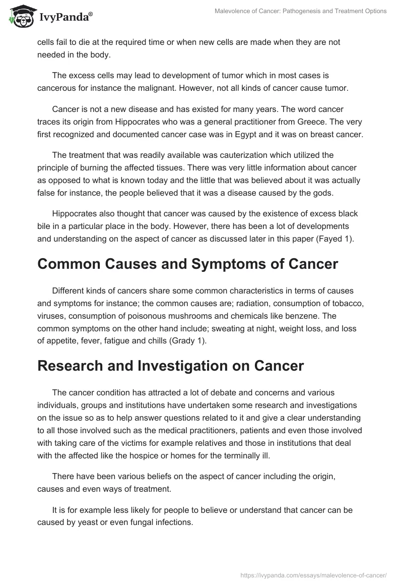 Malevolence of Cancer: Pathogenesis and Treatment Options. Page 2