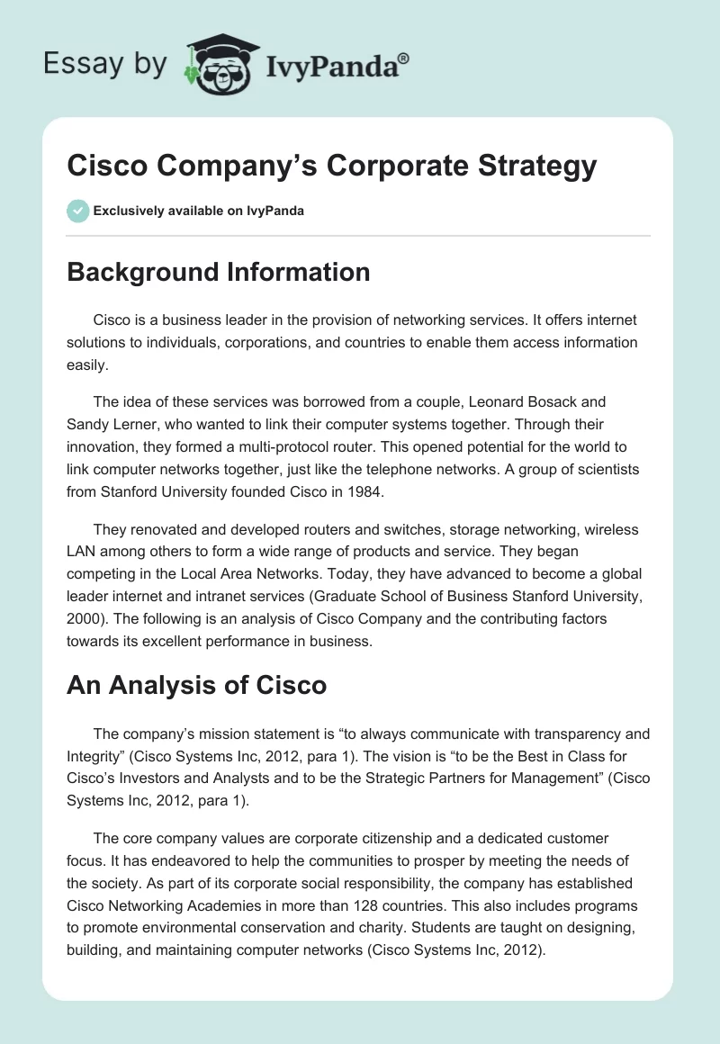 Cisco Company’s Corporate Strategy. Page 1