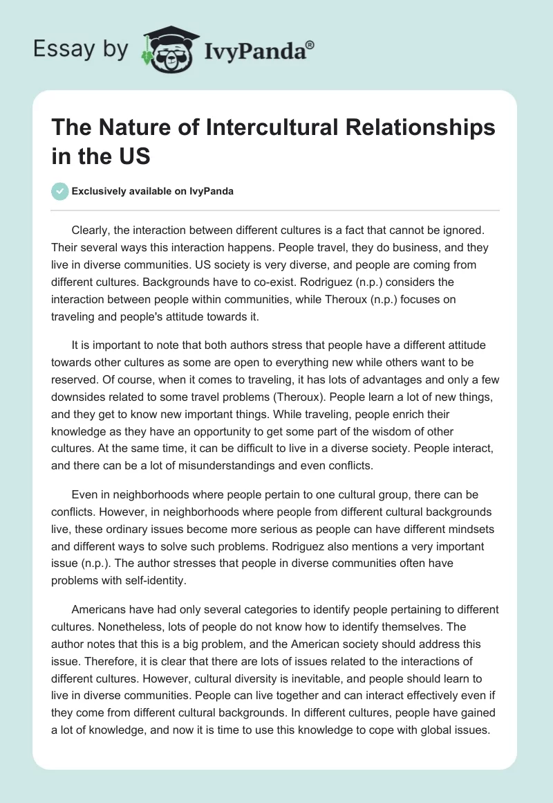 The Nature of Intercultural Relationships in the US. Page 1