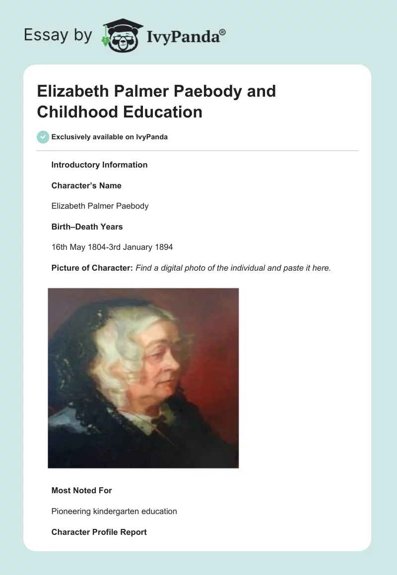 Elizabeth Palmer Paebody and Childhood Education. Page 1