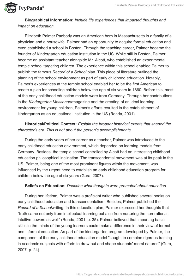 Elizabeth Palmer Paebody and Childhood Education. Page 2