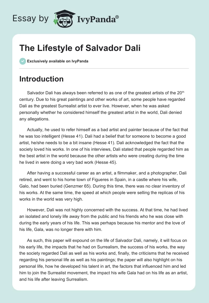 The Lifestyle of Salvador Dali. Page 1