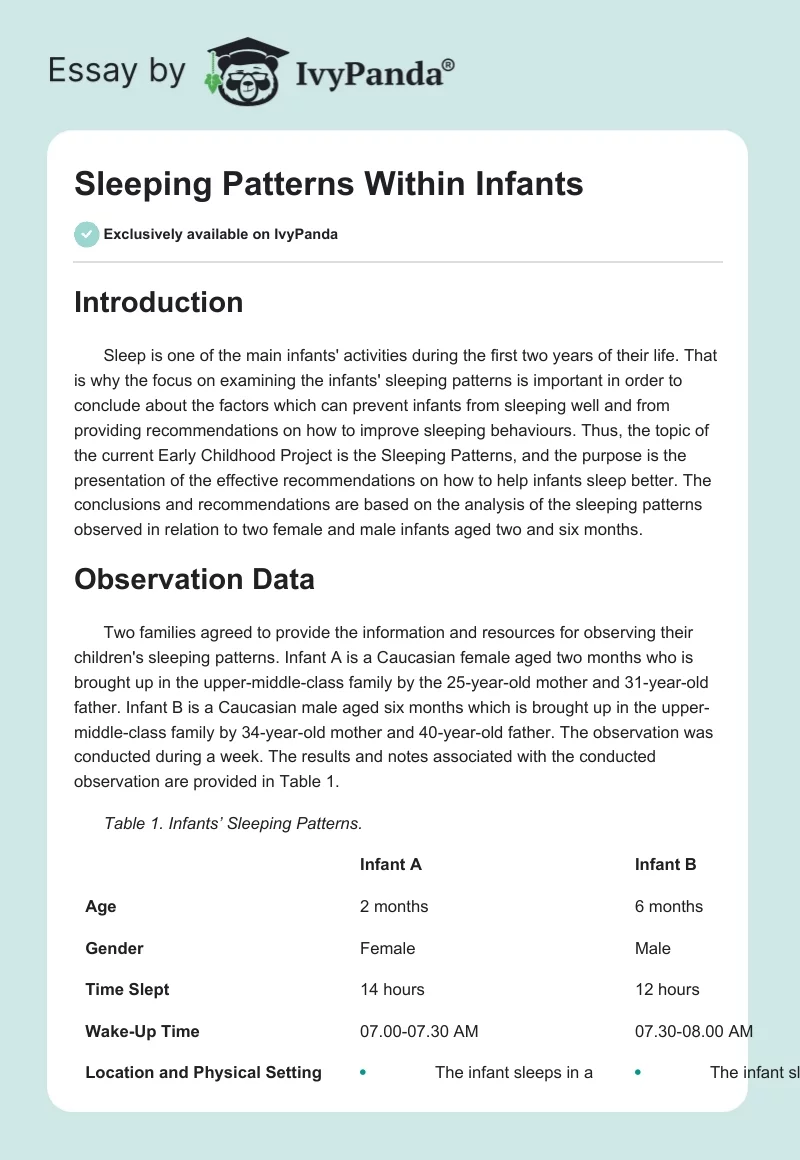 Sleeping Patterns Within Infants. Page 1