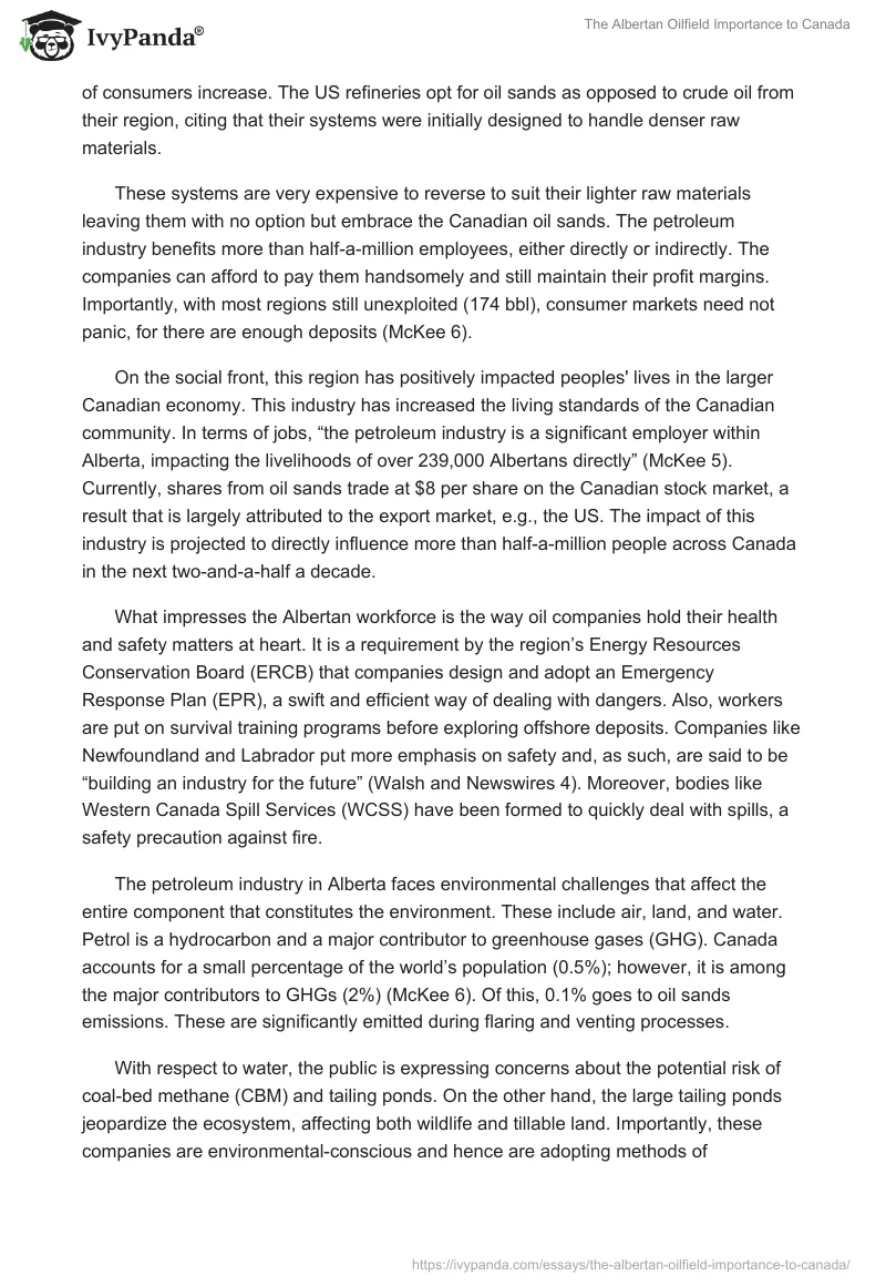 The Albertan Oilfield Importance to Canada. Page 2