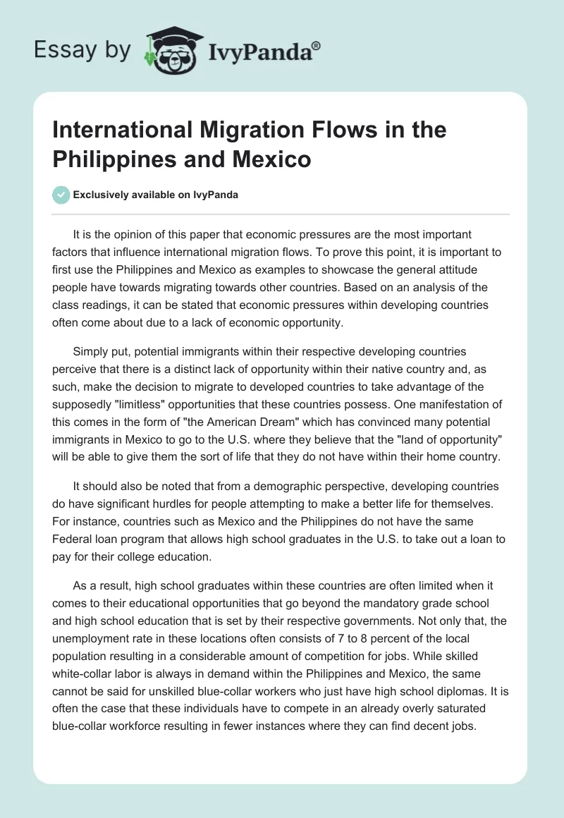 International Migration Flows in the Philippines and Mexico. Page 1