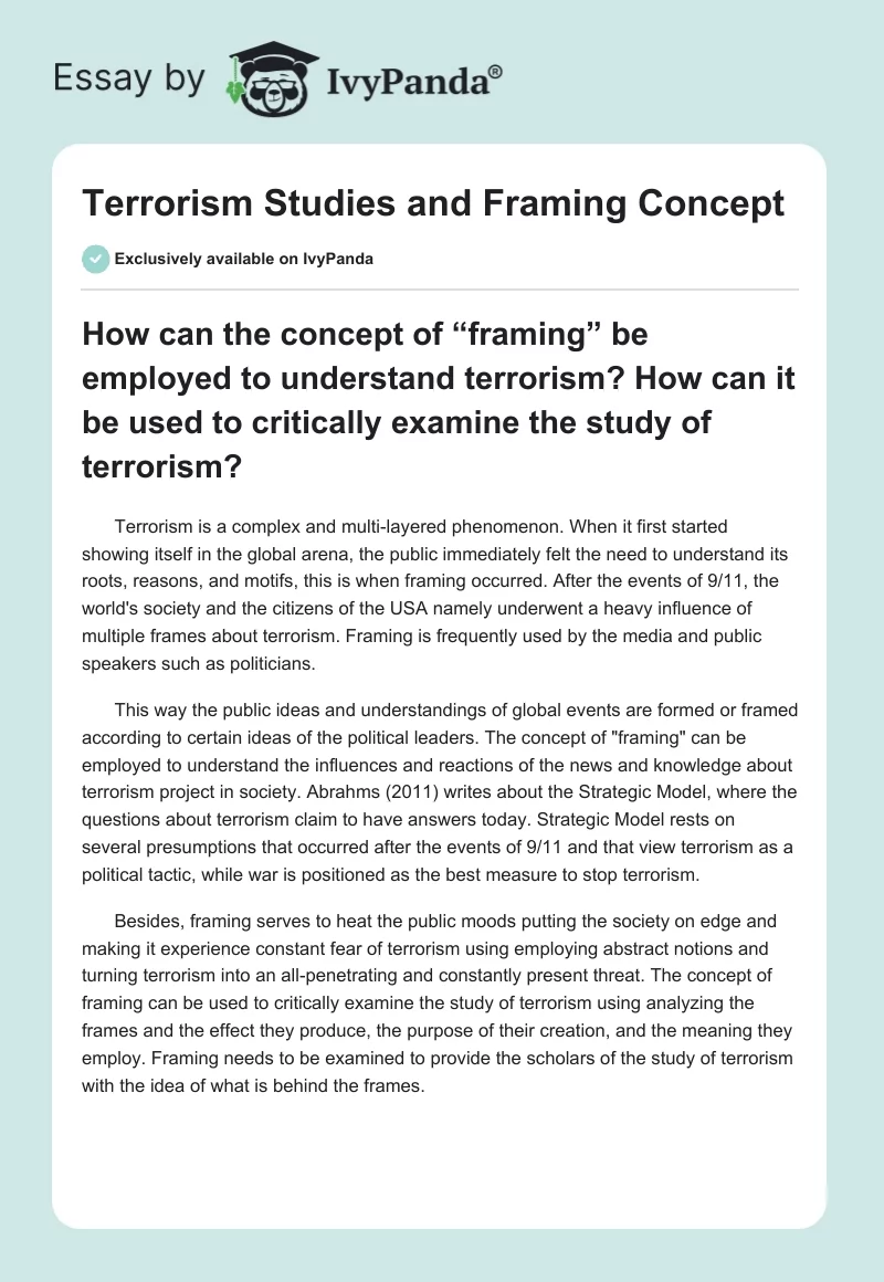 Terrorism Studies and Framing Concept. Page 1