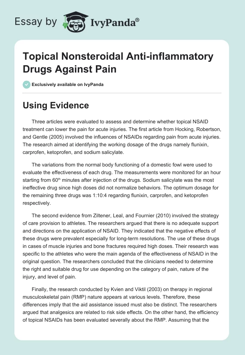 Topical Nonsteroidal Anti-inflammatory Drugs Against Pain. Page 1