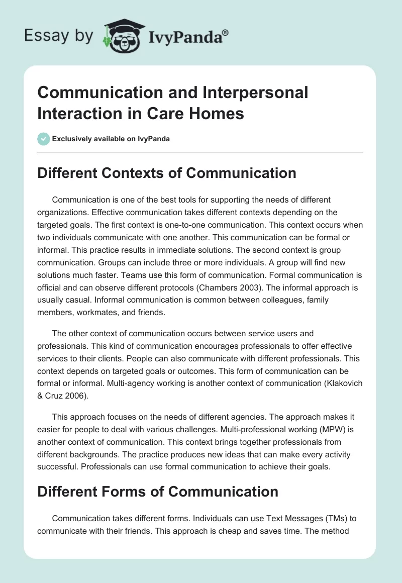 Communication and Interpersonal Interaction in Care Homes. Page 1