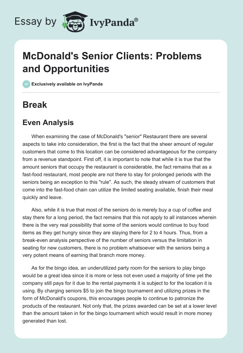 McDonald's Senior Clients: Problems and Opportunities. Page 1