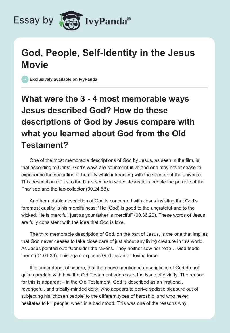 God, People, Self-Identity in the "Jesus" Movie. Page 1