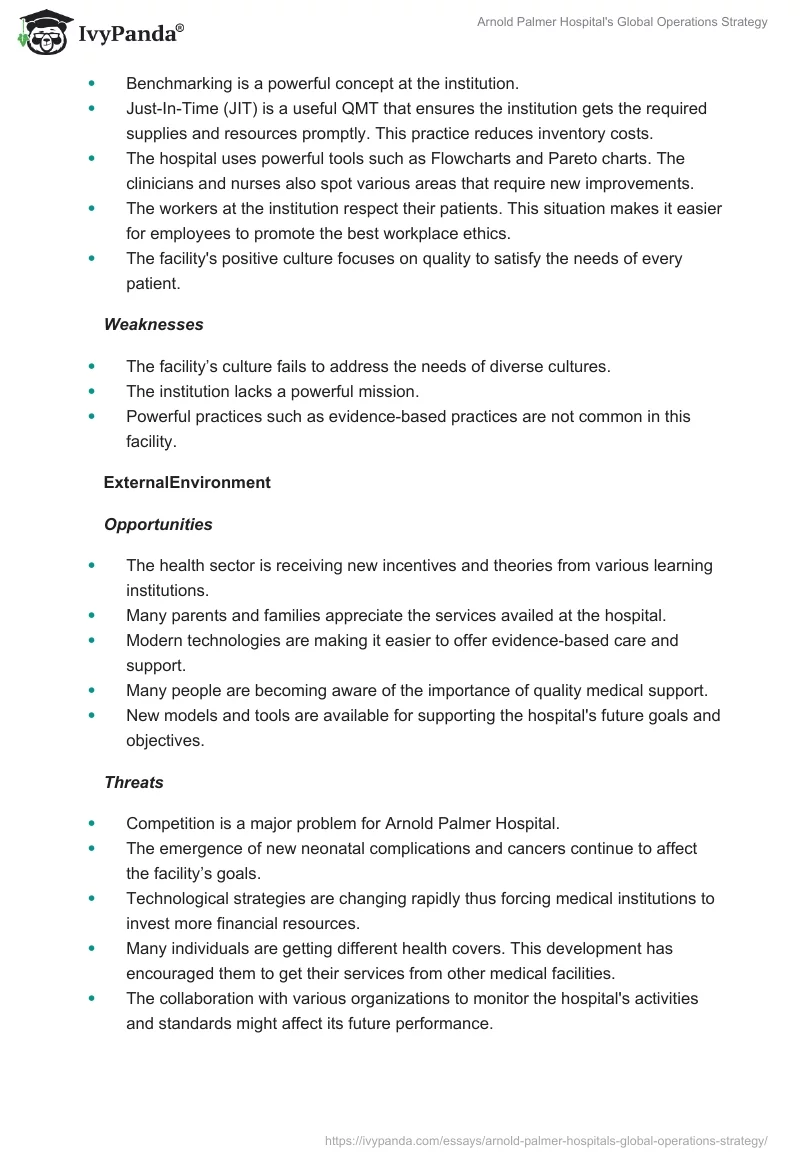 Arnold Palmer Hospital's Global Operations Strategy. Page 2