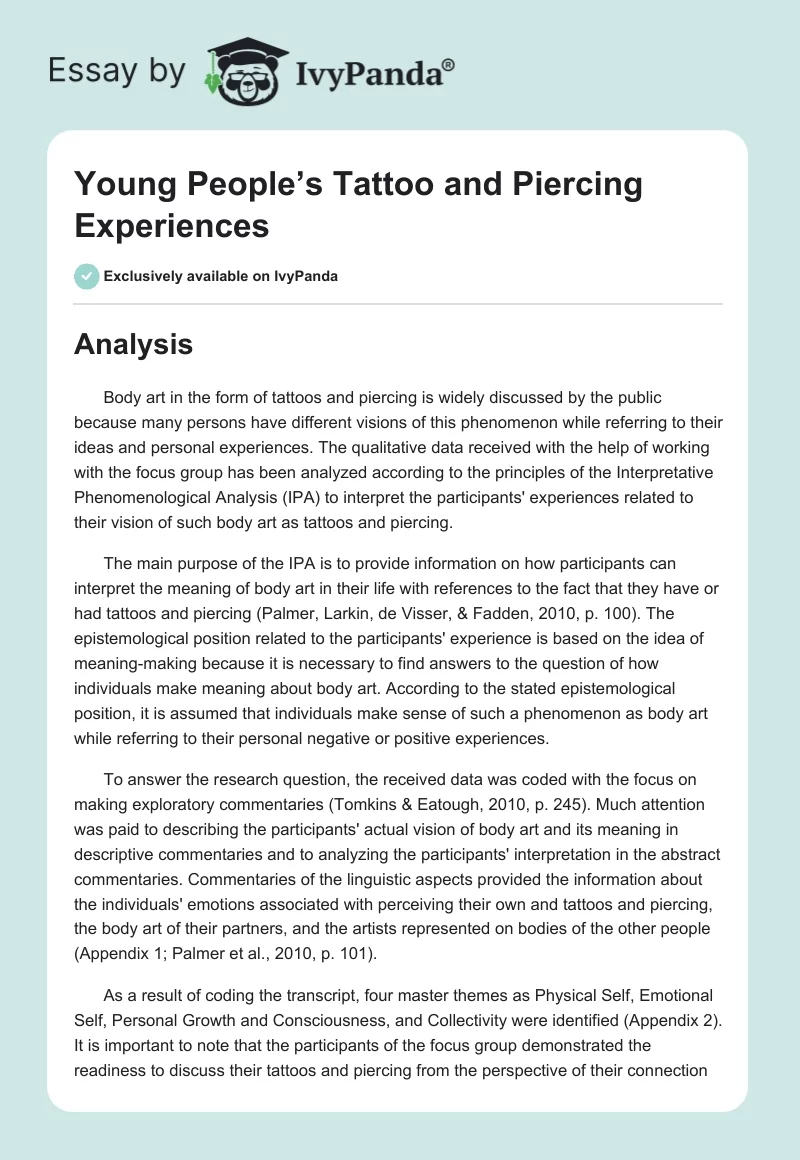Young People’s Tattoo and Piercing Experiences. Page 1