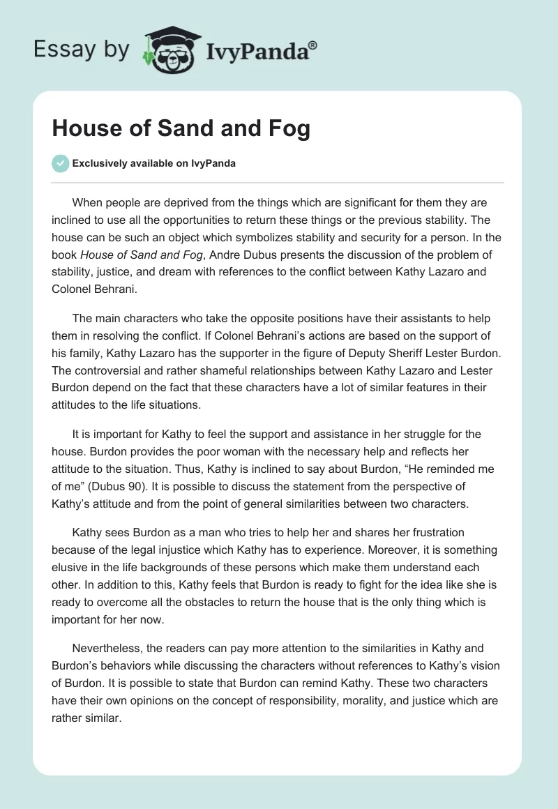 House of Sand and Fog. Page 1