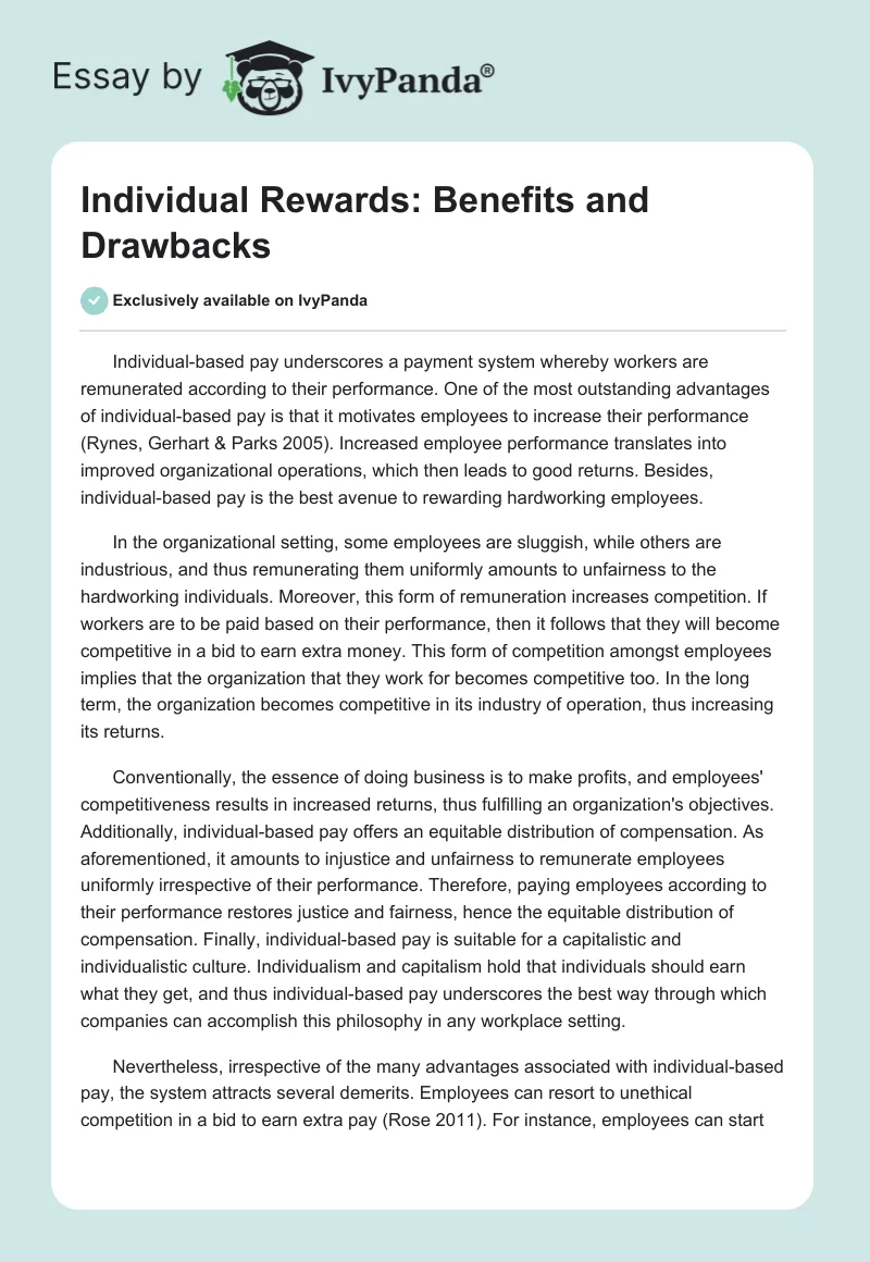 Individual Rewards: Benefits and Drawbacks. Page 1