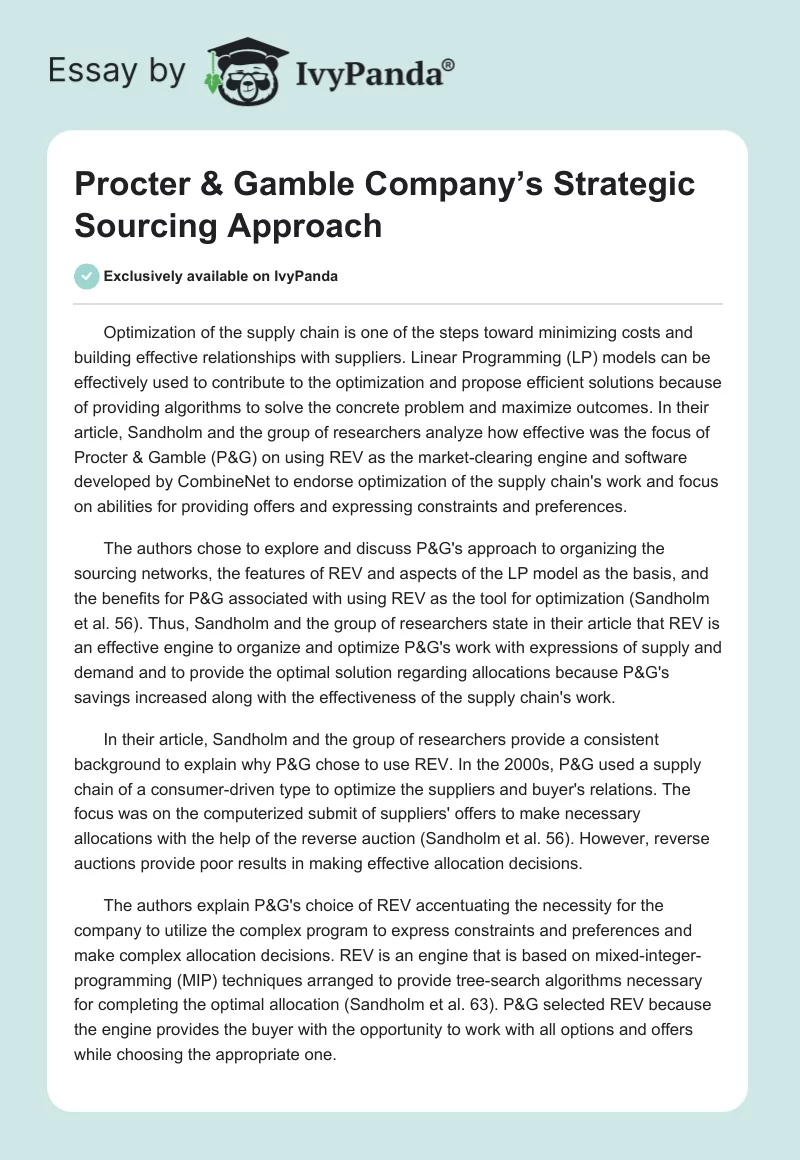 Procter & Gamble Company’s Strategic Sourcing Approach. Page 1