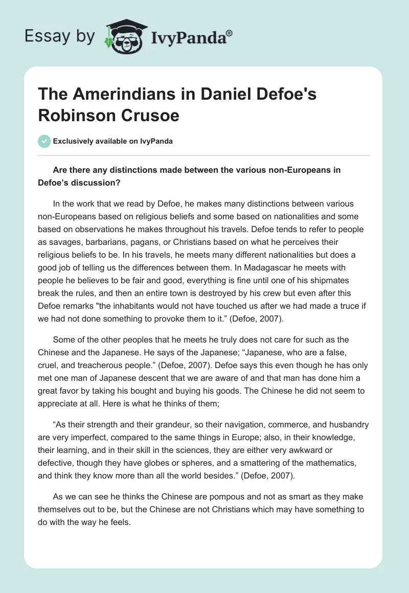The Amerindians in Daniel Defoe's "Robinson Crusoe". Page 1