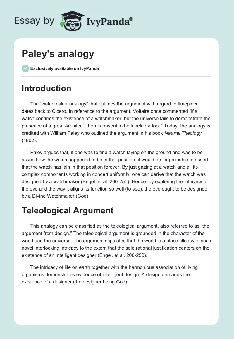 Paley's analogy. Page 1