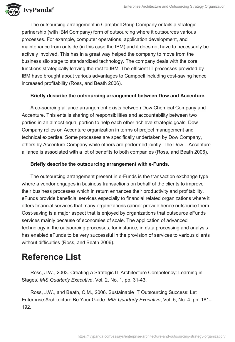 Enterprise Architecture and Outsourcing Strategy Organization. Page 2