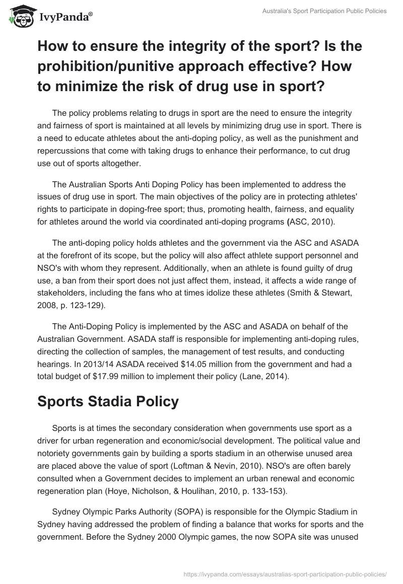 Australia's Sport Participation Public Policies. Page 5