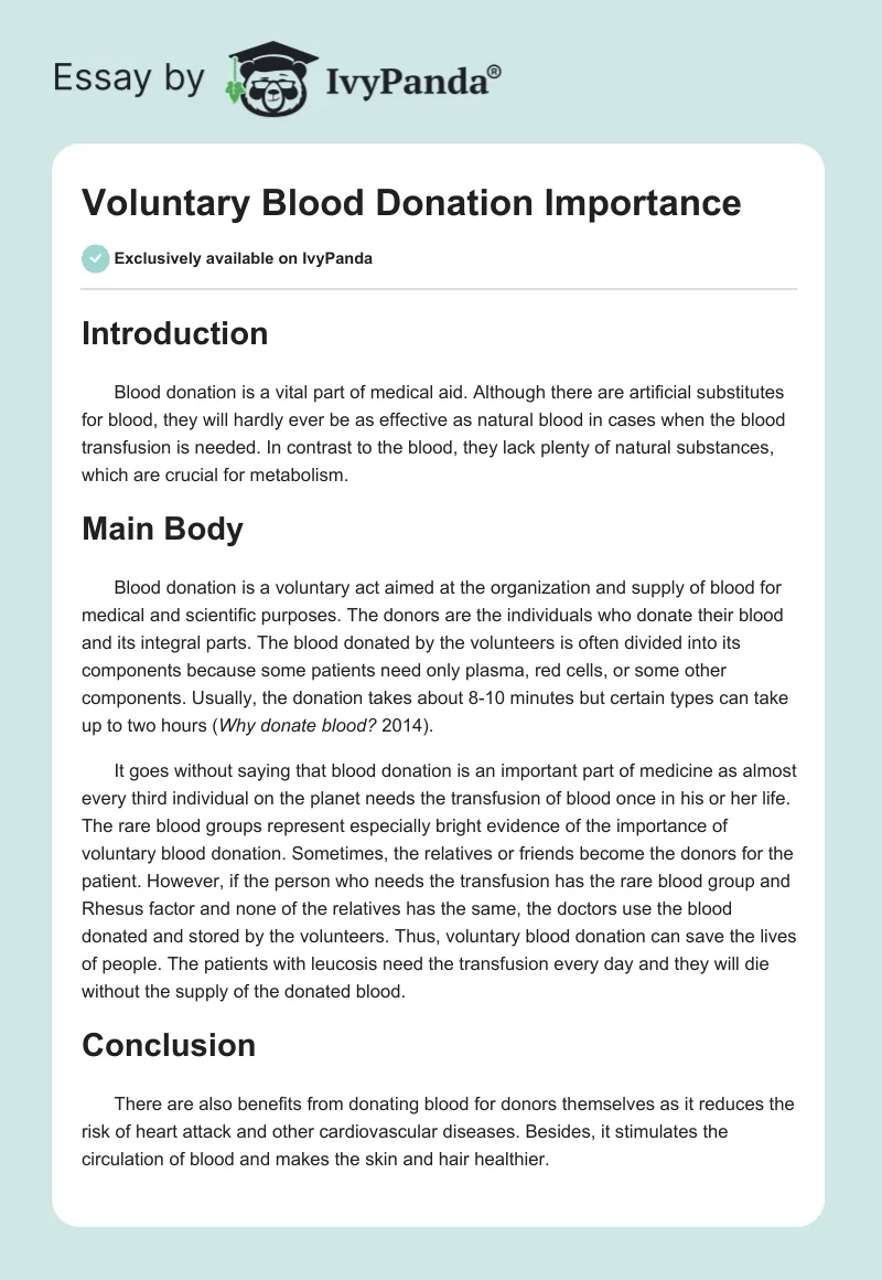 Voluntary Blood Donation Importance. Page 1