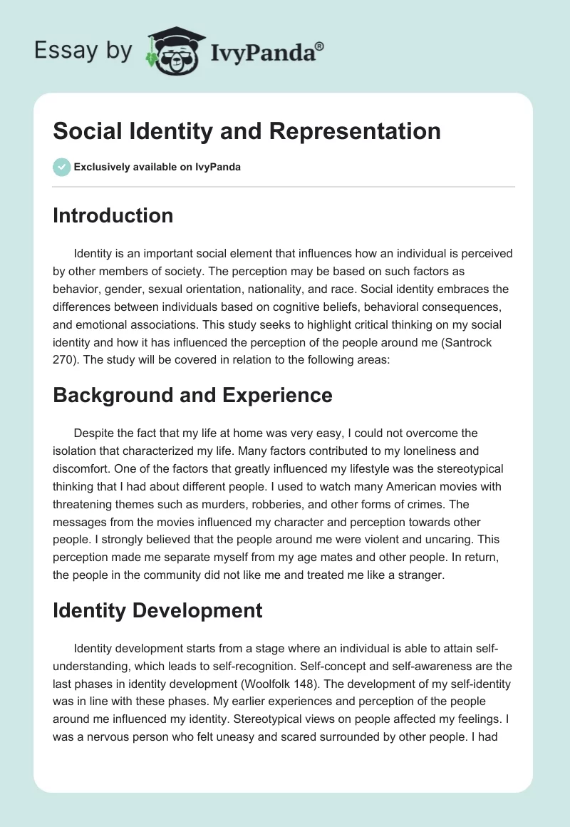 Social Identity and Representation. Page 1