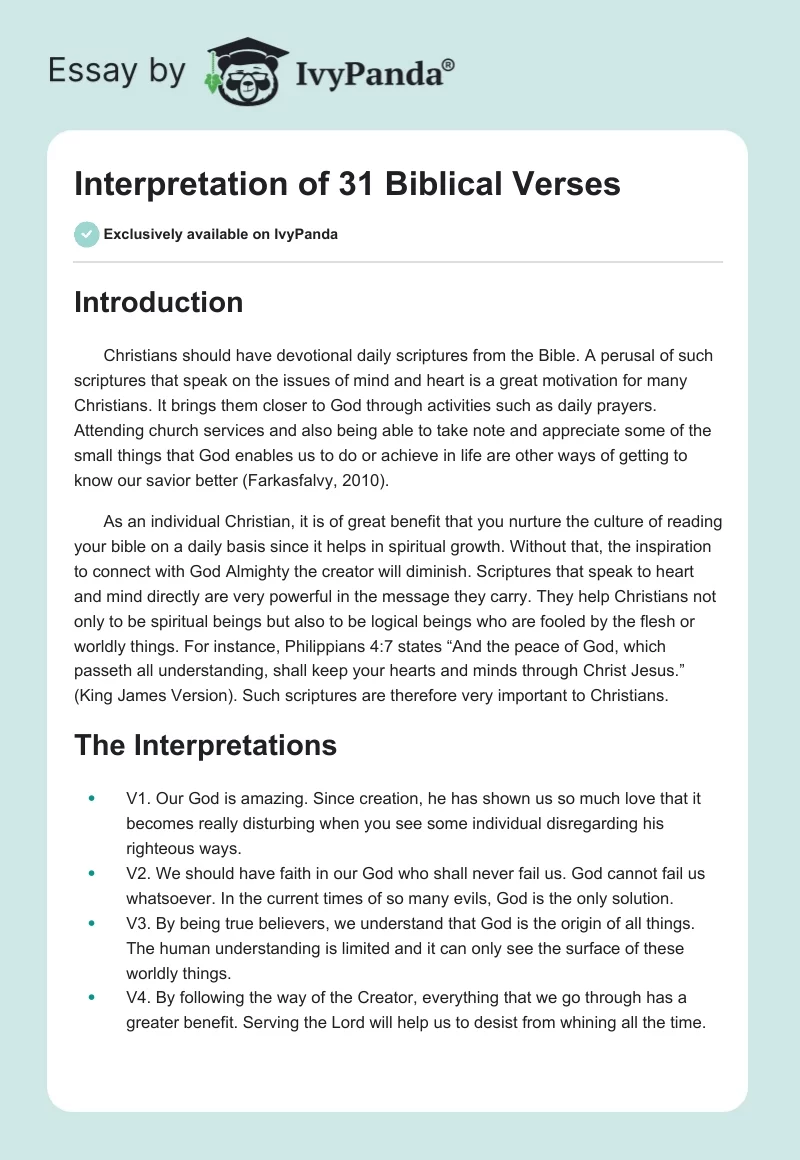 Interpretation of 31 Biblical Verses. Page 1