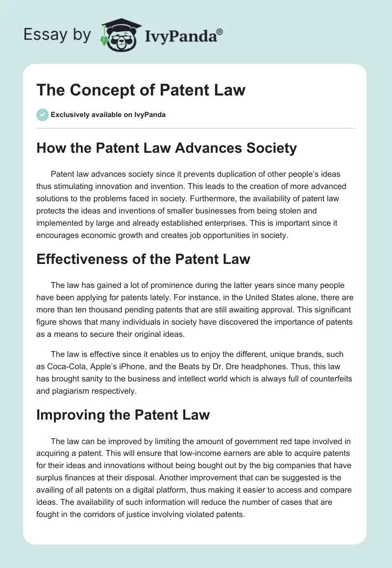 The Concept of Patent Law. Page 1