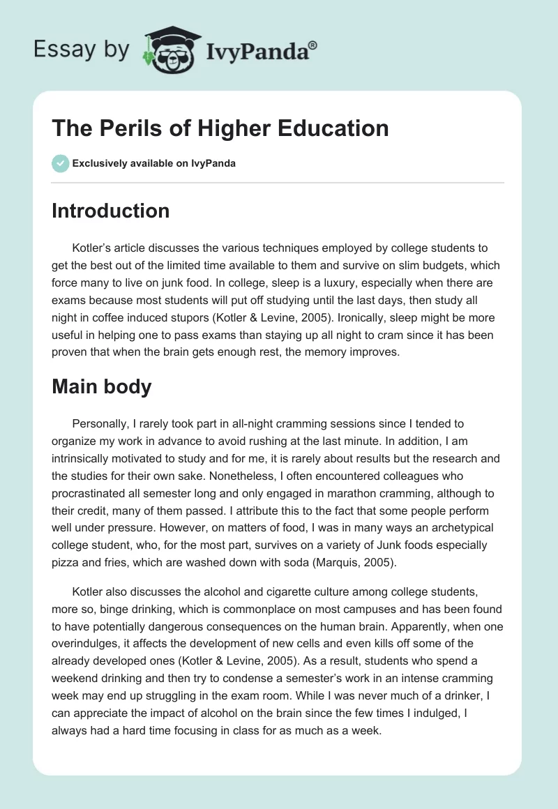 The Perils of Higher Education. Page 1