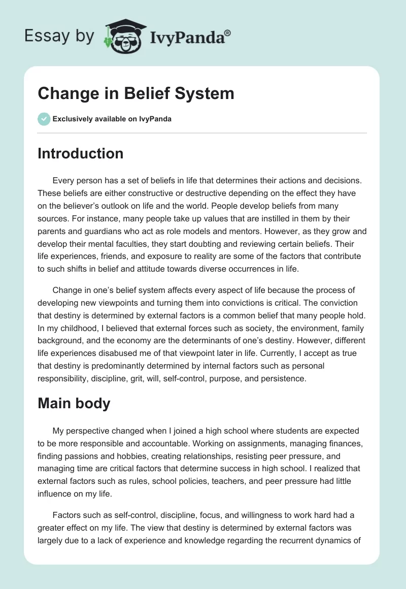 Change in Belief System. Page 1