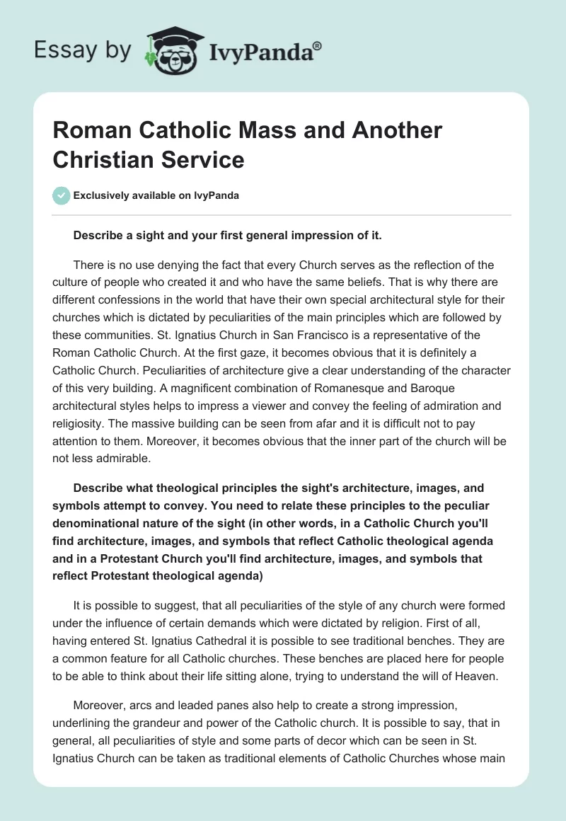 Roman Catholic Mass and Another Christian Service. Page 1