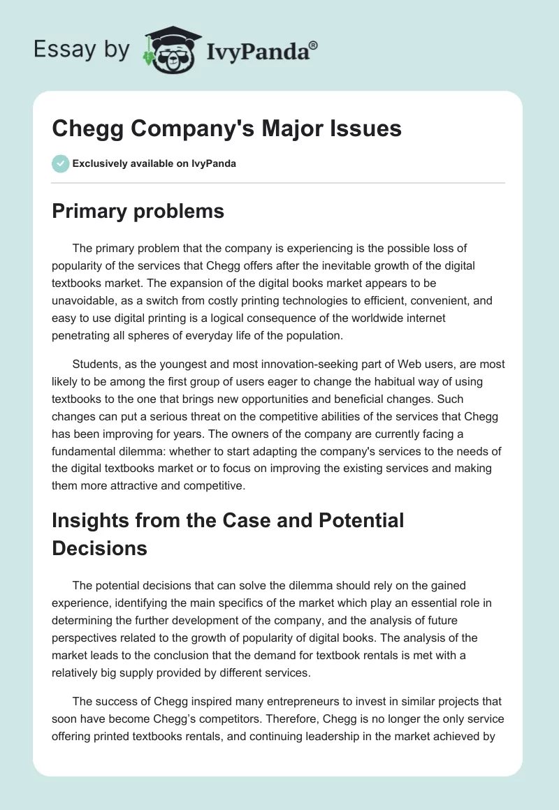Chegg Company's Major Issues. Page 1