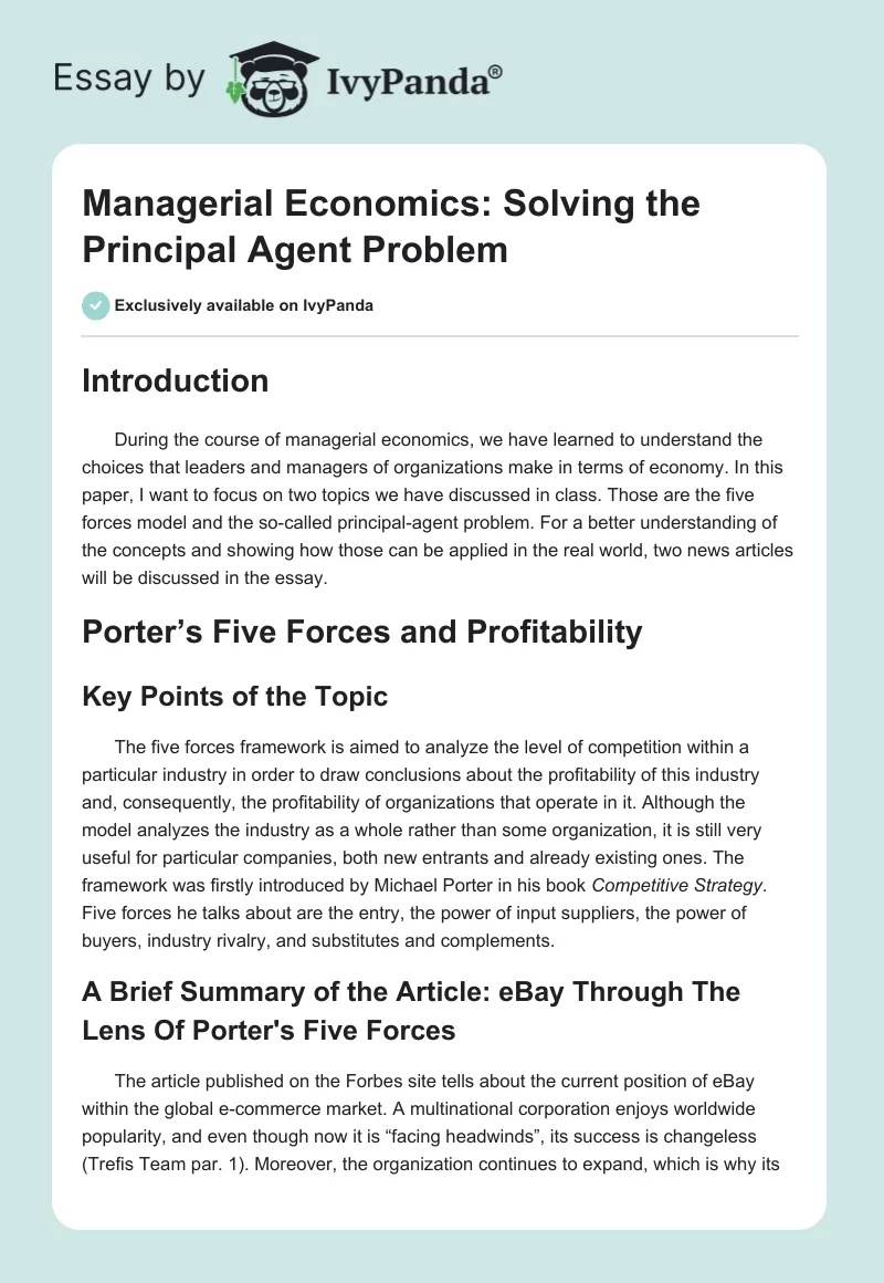 Managerial Economics: Solving the Principal Agent Problem. Page 1