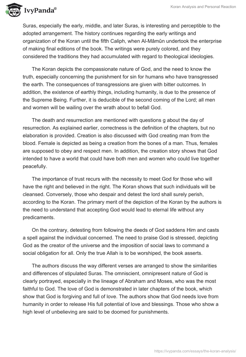 Koran Analysis and Personal Reaction. Page 2