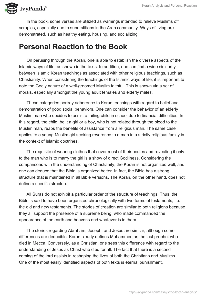 Koran Analysis and Personal Reaction. Page 3