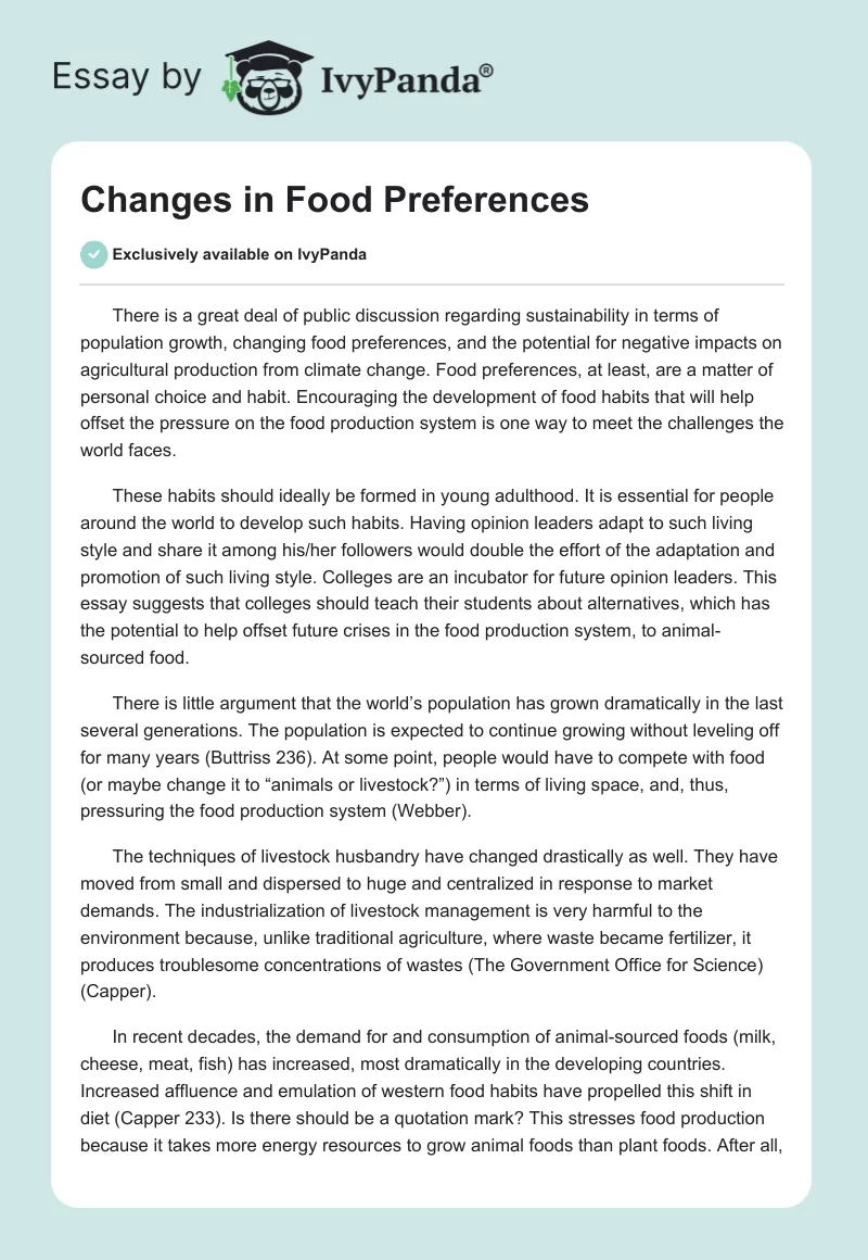 Changes in Food Preferences. Page 1