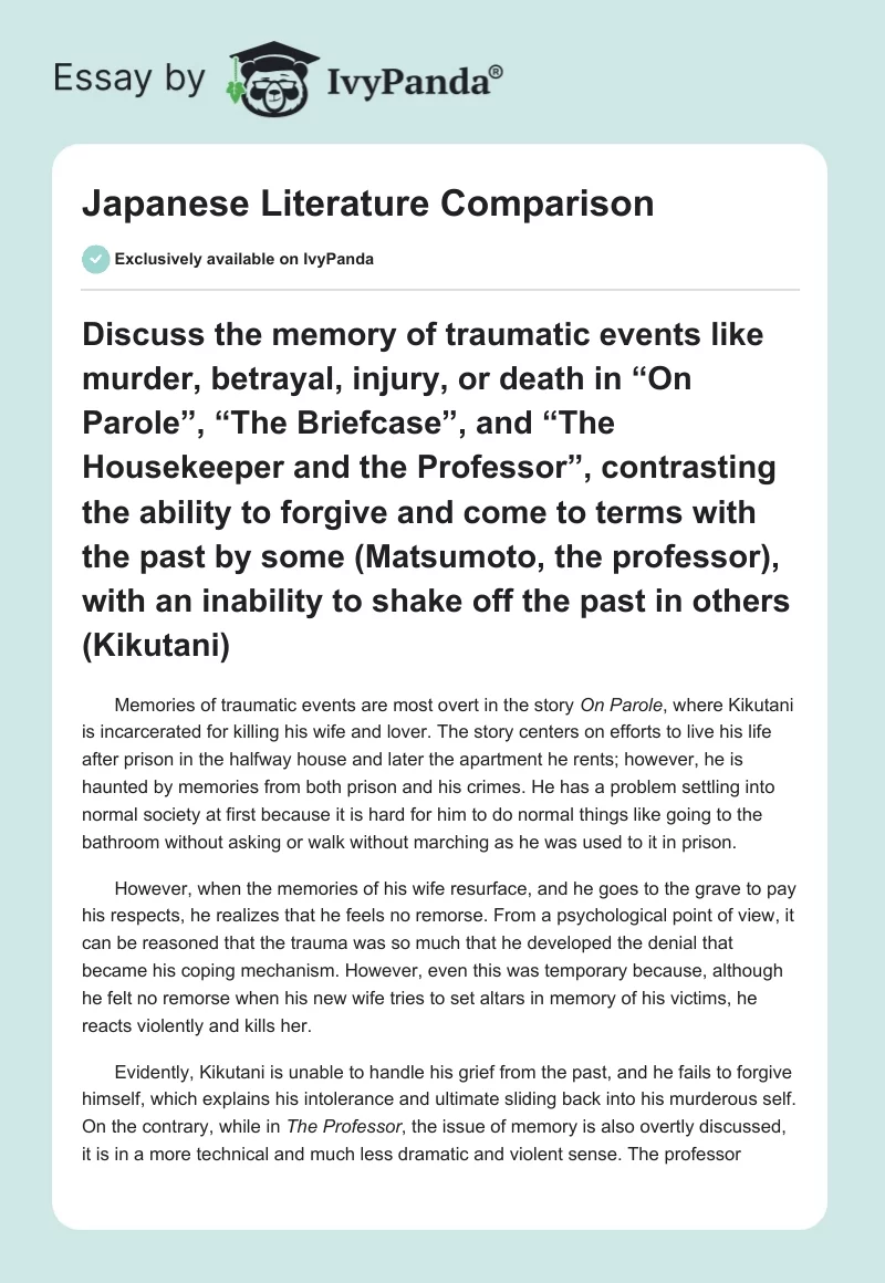 Japanese Literature Comparison. Page 1