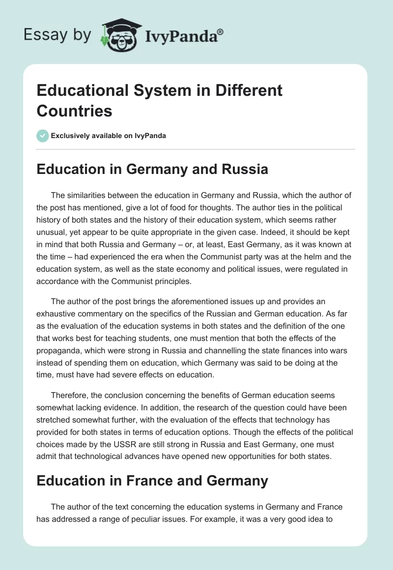 Educational System in Different Countries. Page 1