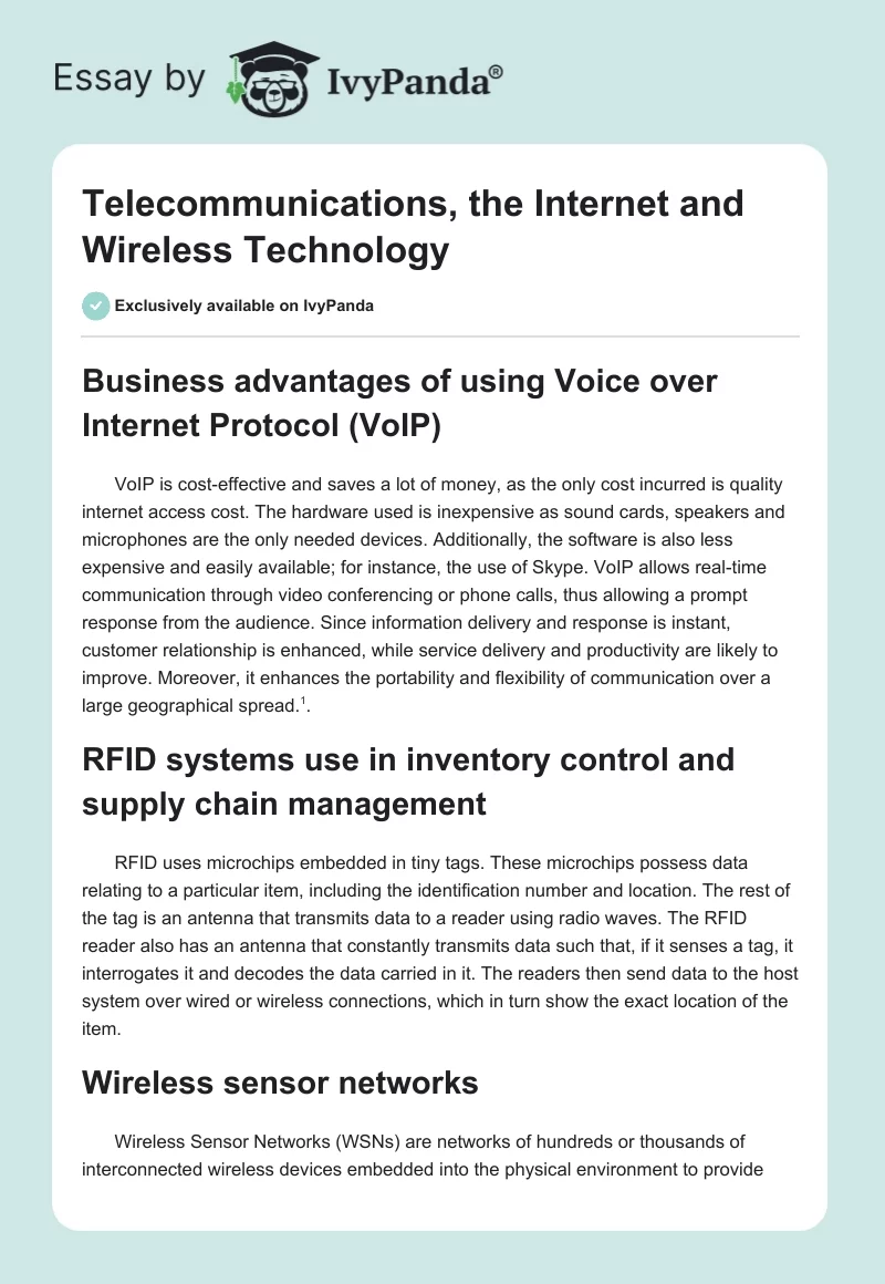 Telecommunications, the Internet and Wireless Technology. Page 1