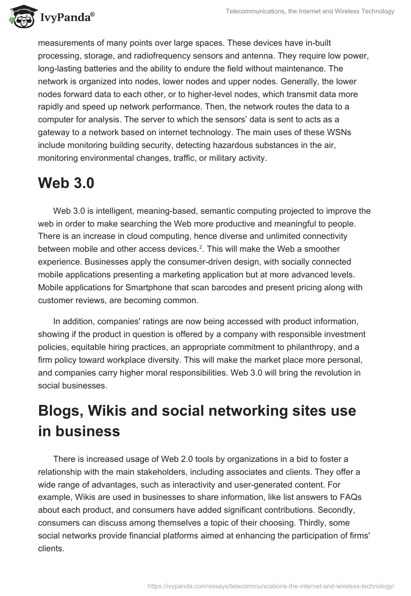 Telecommunications, the Internet and Wireless Technology. Page 2