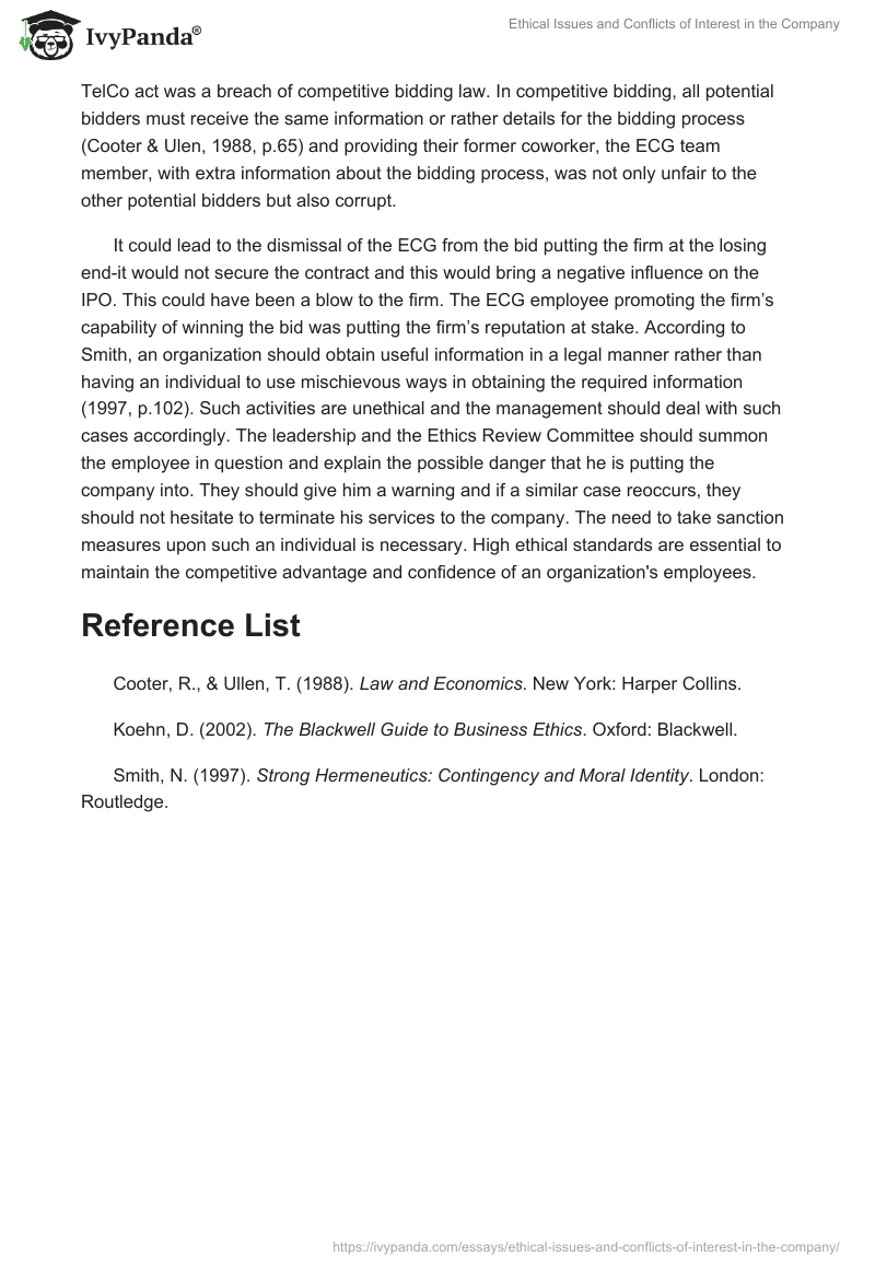 Ethical Issues and Conflicts of Interest in the Company. Page 2