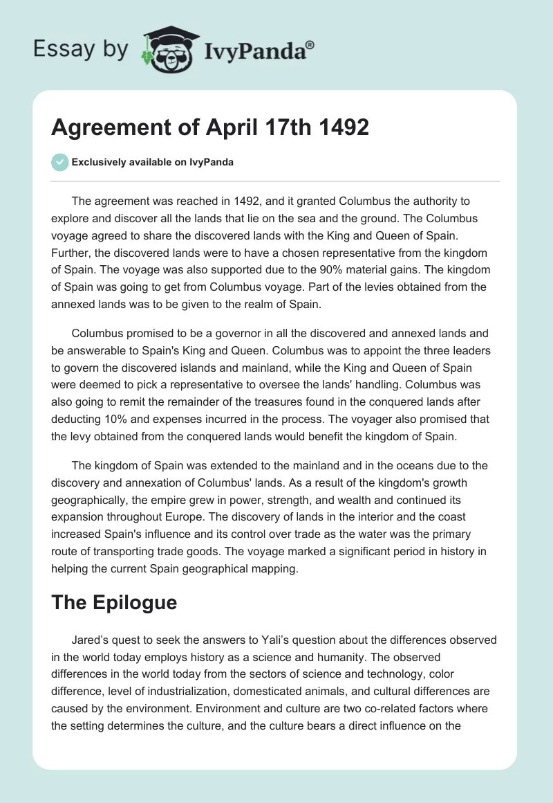 Agreement of April 17th 1492. Page 1